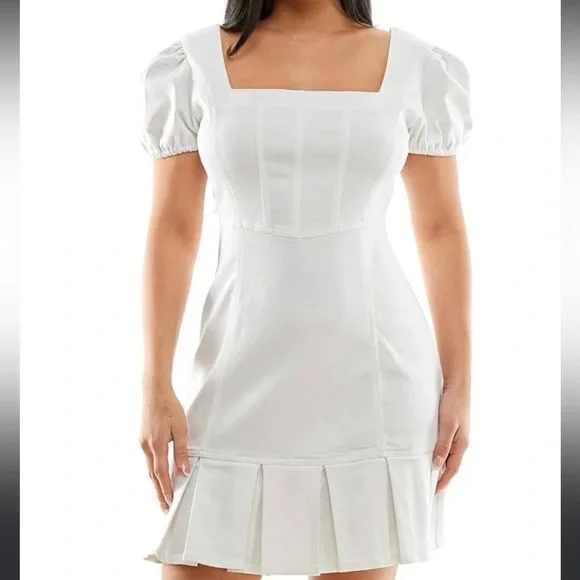 Planet Gold Juniors Womens Denim Short Bodycon Dress - White - Medium